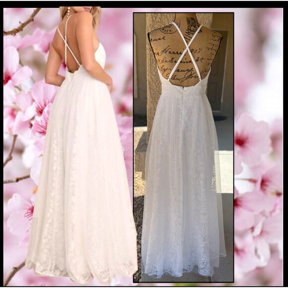 Lulus Dreamer Ivory Embroidered Tulle Maxi Dress Size S - Picture 4 of 11
